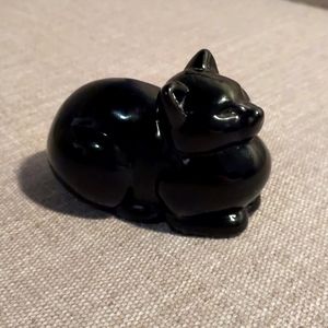Rare Vintage Black Glass Cat Paperweight